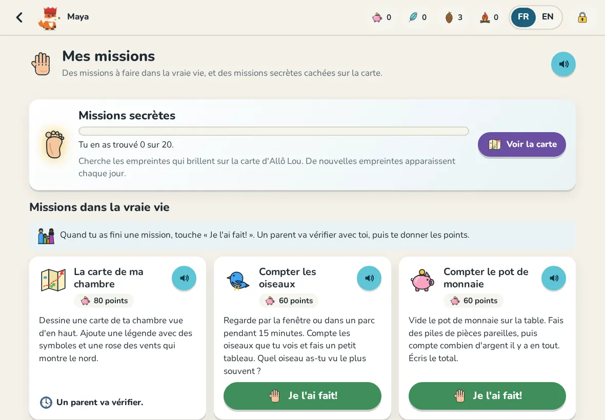 Les missions d'un enfant, dont une en attente d'un parent