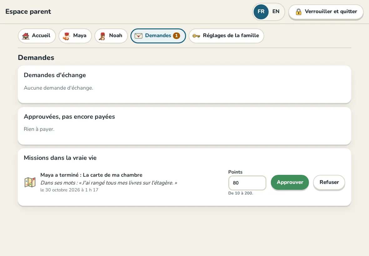 Les demandes : une mission à approuver