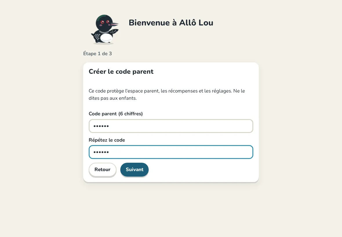 La création du code parent de 6 chiffres